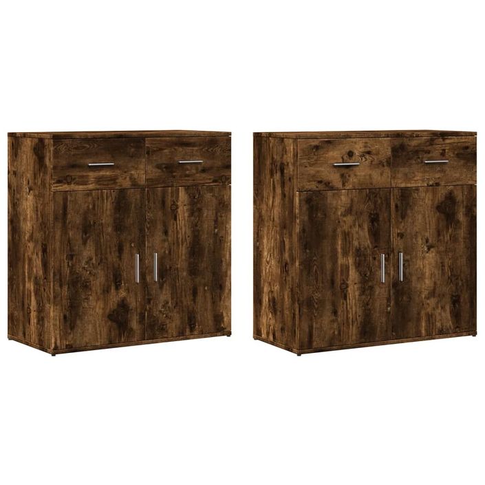 Buffets 2 pcs chêne fumé 79x38x80 cm bois d'ingénierie - Photo n°1