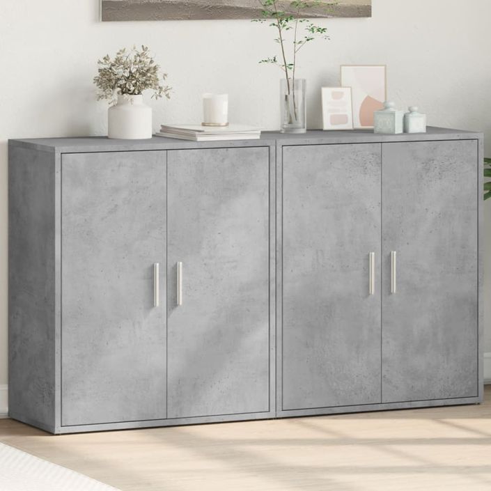 Buffets 2 pcs gris béton 60x31x70 cm bois d'ingénierie - Photo n°2