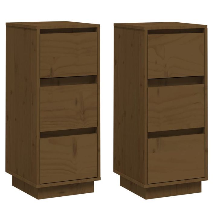 Buffets 2 pcs Marron miel 32x34x75 cm Bois massif de pin - Photo n°1