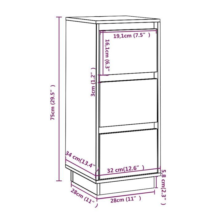 Buffets 2 pcs Marron miel 32x34x75 cm Bois massif de pin - Photo n°8