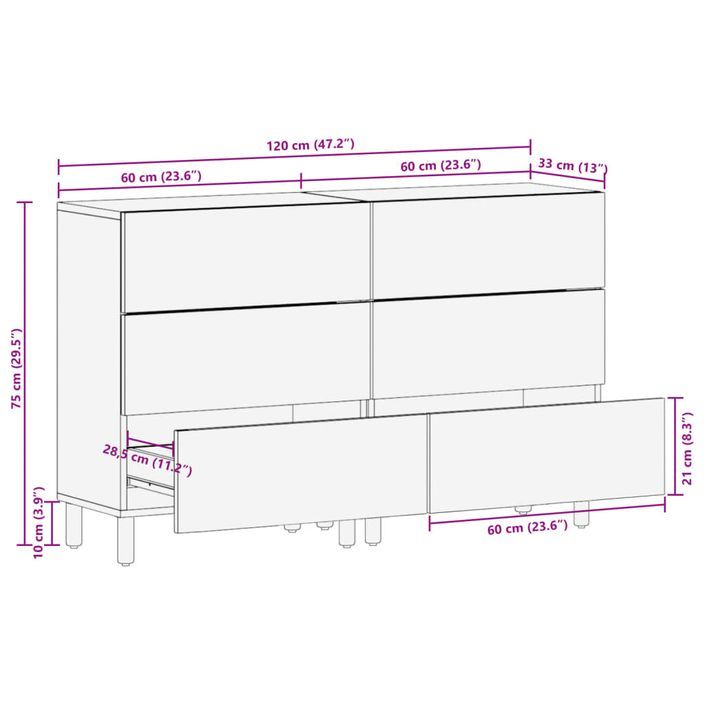 Buffets 2 pcs noir 60x33x75 cm bois d'ingénierie - Photo n°12