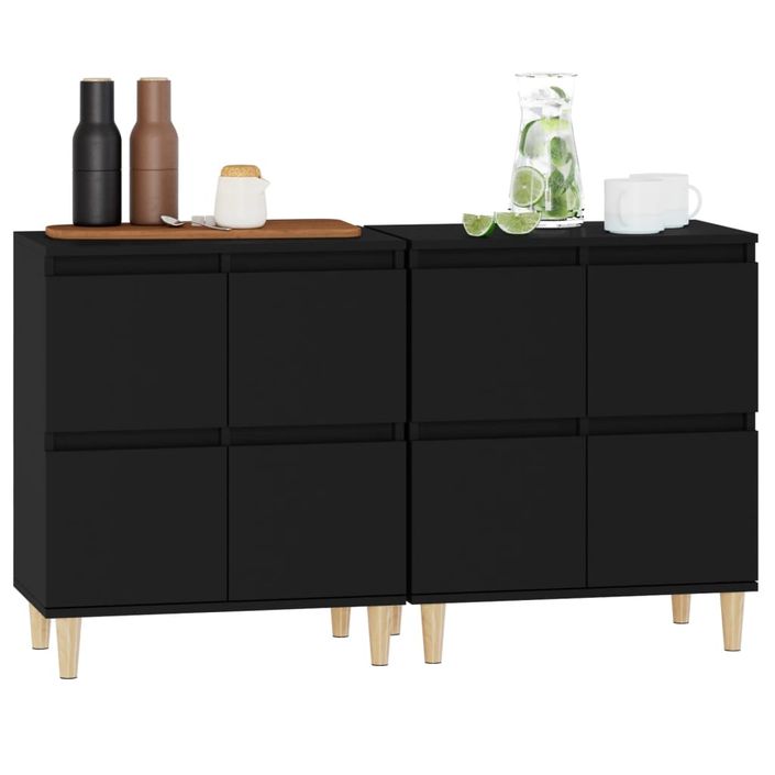 Buffets 2 pcs noir 60x35x70 cm bois d'ingénierie - Photo n°4