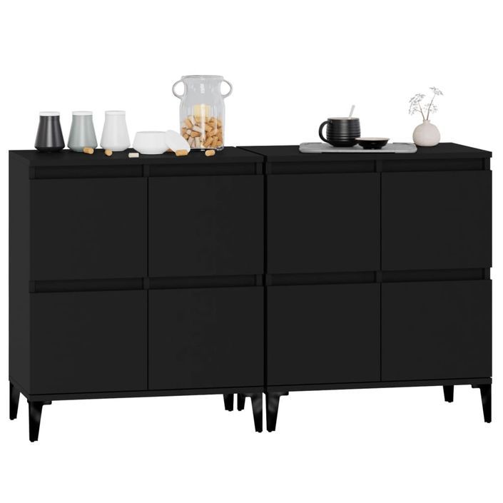 Buffets 2 pcs noir 60x35x70 cm bois d'ingénierie - Photo n°4