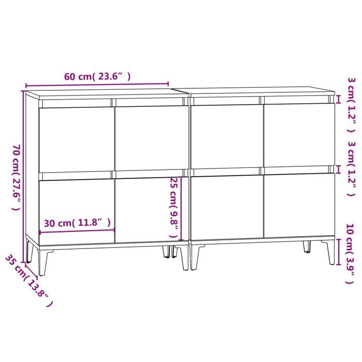 Buffets 2 pcs noir 60x35x70 cm bois d'ingénierie - Photo n°11