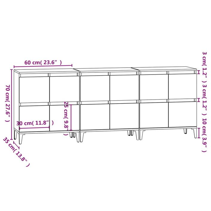 Buffets 3 pcs blanc 60x35x70 cm bois d'ingénierie - Photo n°11