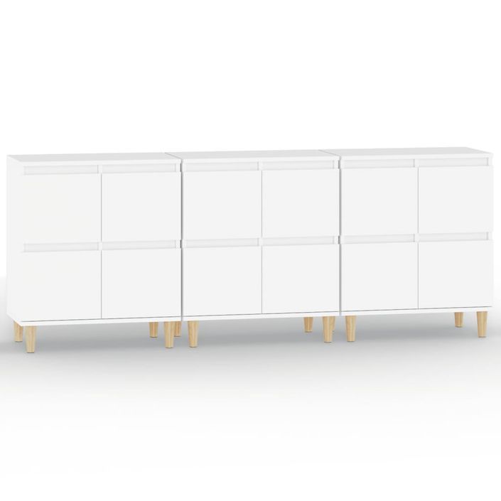 Buffets 3 pcs blanc 60x35x70 cm bois d'ingénierie - Photo n°1