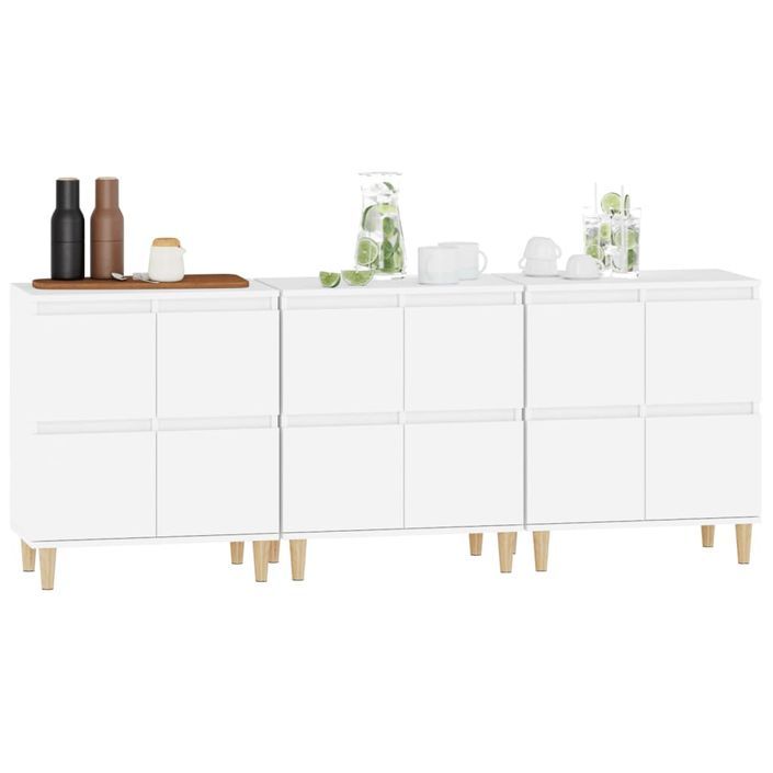 Buffets 3 pcs blanc 60x35x70 cm bois d'ingénierie - Photo n°4