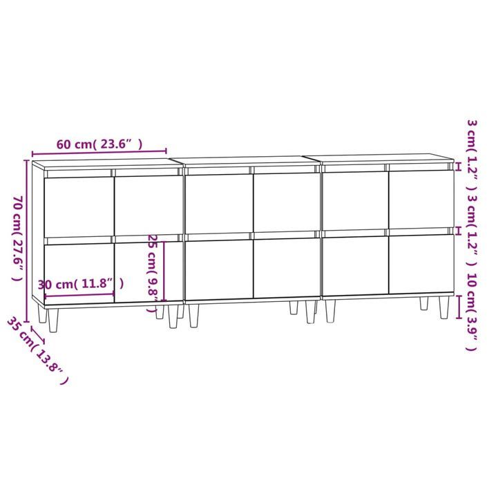 Buffets 3 pcs blanc 60x35x70 cm bois d'ingénierie - Photo n°11