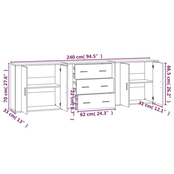 Buffets 3 pcs Blanc Bois d'ingénierie - Photo n°9