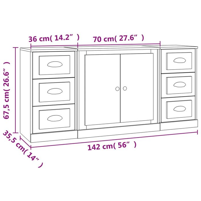 Buffets 3 pcs Blanc Bois d'ingénierie - Photo n°10