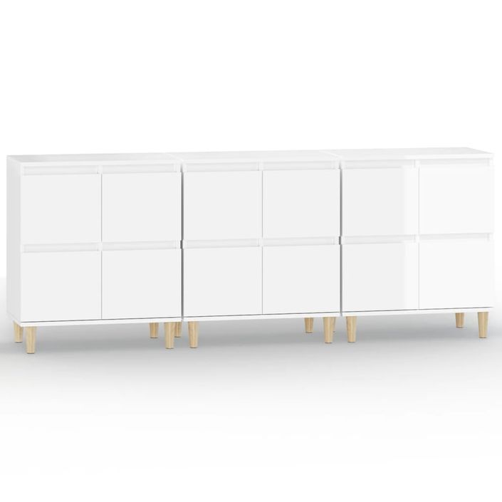 Buffets 3 pcs blanc brillant 60x35x70 cm bois d'ingénierie - Photo n°1