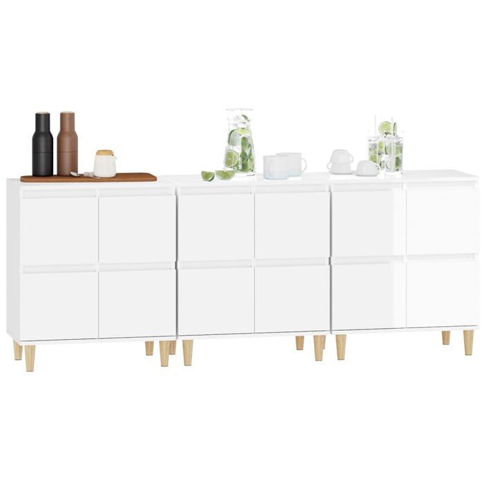 Buffets 3 pcs blanc brillant 60x35x70 cm bois d'ingénierie - Photo n°4