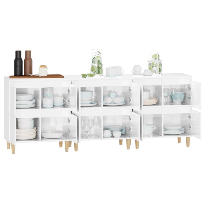 Buffets 3 pcs blanc brillant 60x35x70 cm bois d'ingénierie - Photo n°5