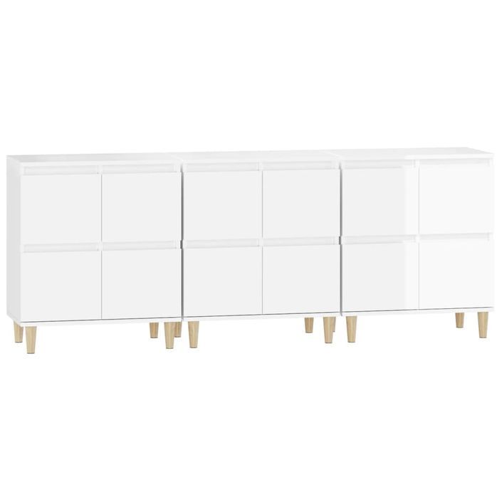 Buffets 3 pcs blanc brillant 60x35x70 cm bois d'ingénierie - Photo n°6