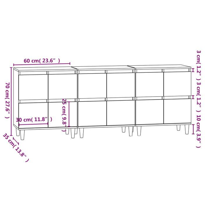 Buffets 3 pcs blanc brillant 60x35x70 cm bois d'ingénierie - Photo n°11