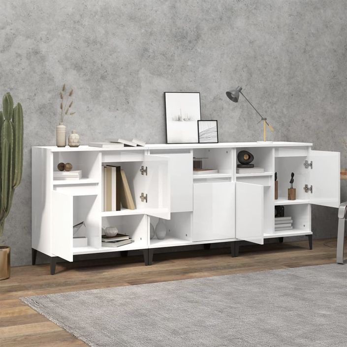 Buffets 3 pcs blanc brillant 60x35x70 cm bois d'ingénierie - Photo n°3