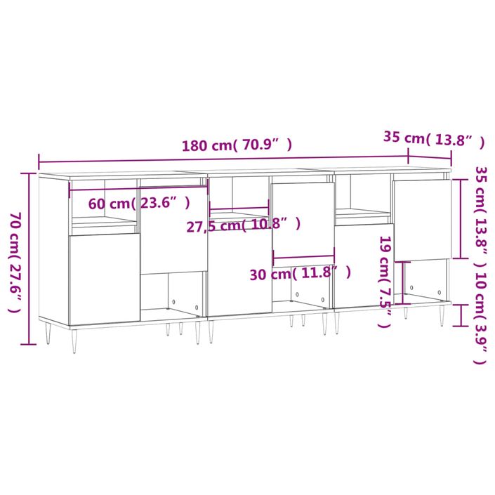 Buffets 3 pcs blanc brillant bois d'ingénierie - Photo n°11