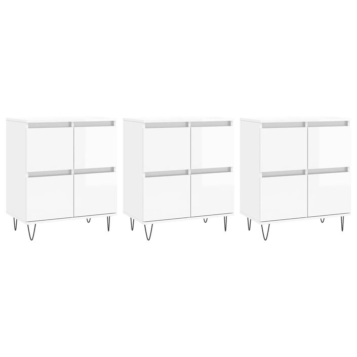 Buffets 3 pcs blanc brillant bois d'ingénierie - Photo n°1