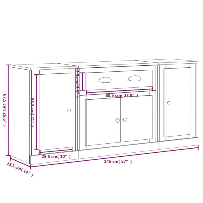 Buffets 3 pcs blanc brillant bois d'ingénierie - Photo n°9