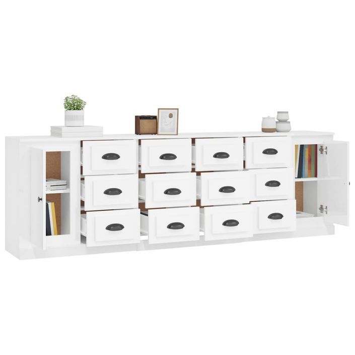 Buffets 3 pcs blanc brillant bois d'ingénierie - Photo n°4