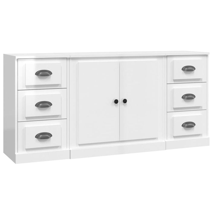 Buffets 3 pcs blanc brillant bois d'ingénierie - Photo n°1