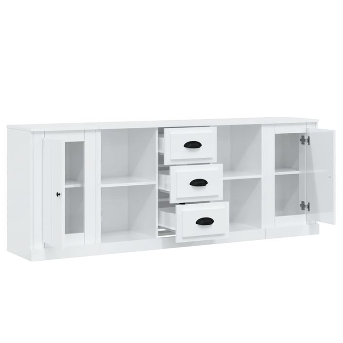 Buffets 3 pcs blanc brillant bois d'ingénierie - Photo n°5