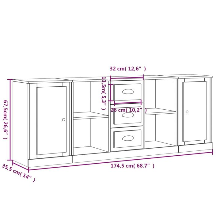 Buffets 3 pcs blanc brillant bois d'ingénierie - Photo n°9