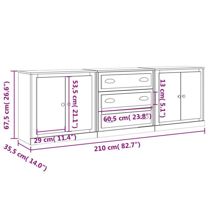 Buffets 3 pcs blanc brillant bois d'ingénierie - Photo n°7