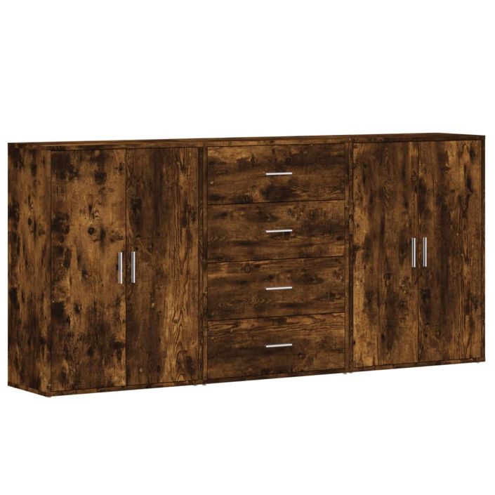 Buffets 3 pcs chêne fumé 60x31x84 cm bois d'ingénierie - Photo n°1