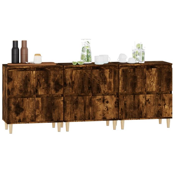 Buffets 3 pcs chêne fumé 60x35x70 cm bois d'ingénierie - Photo n°4