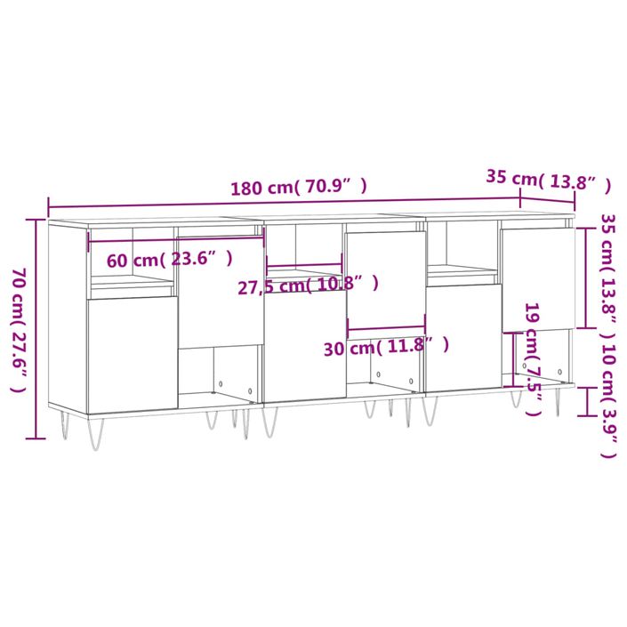 Buffets 3 pcs Chêne fumé Bois d'ingénierie - Photo n°11