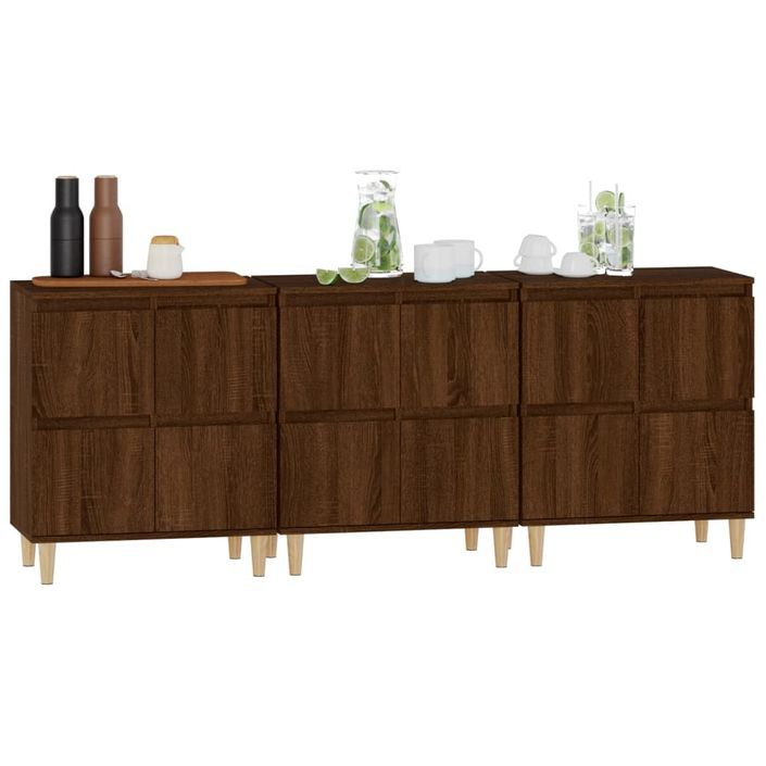 Buffets 3 pcs chêne marron 60x35x70 cm bois d'ingénierie - Photo n°4