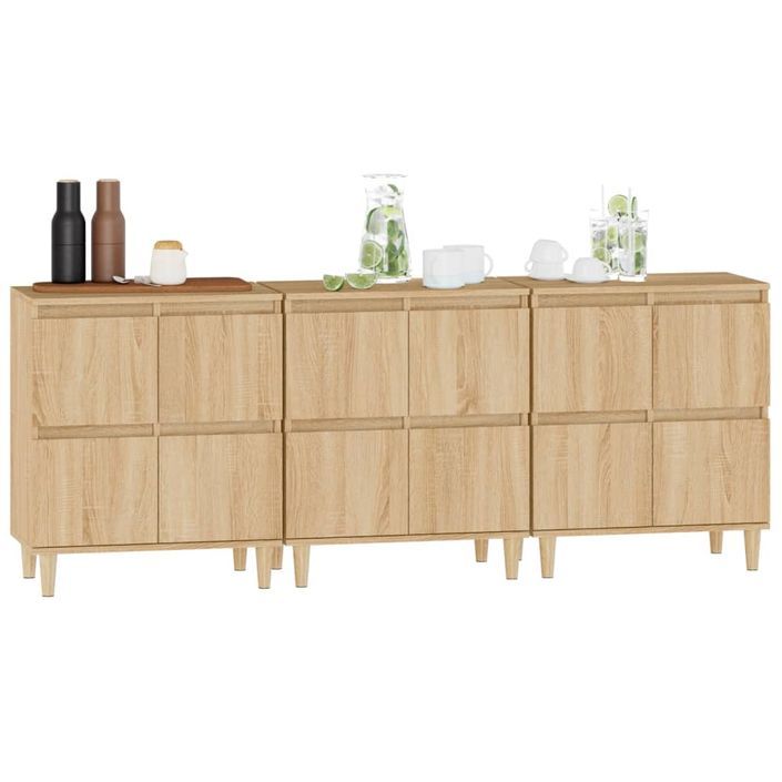 Buffets 3 pcs chêne sonoma 60x35x70 cm bois d'ingénierie - Photo n°4