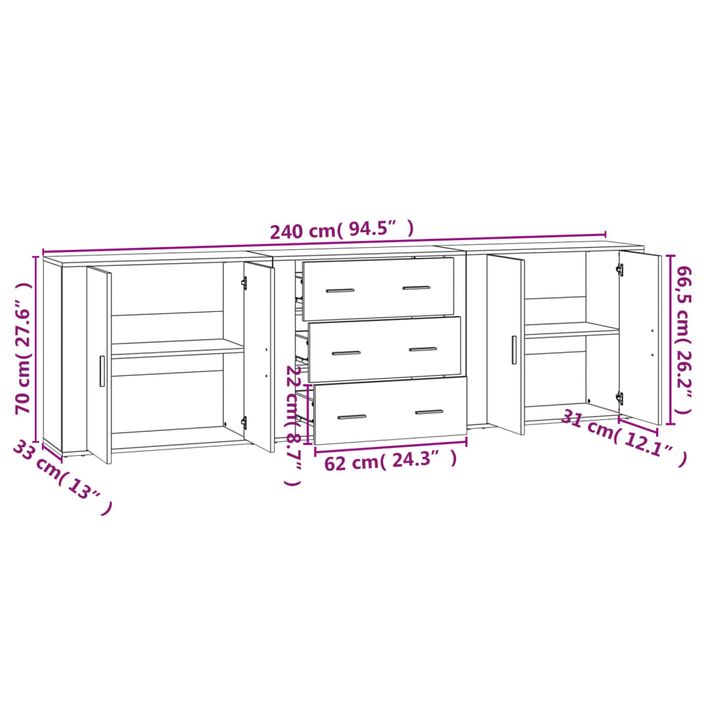 Buffets 3 pcs Chêne sonoma Bois d'ingénierie - Photo n°9