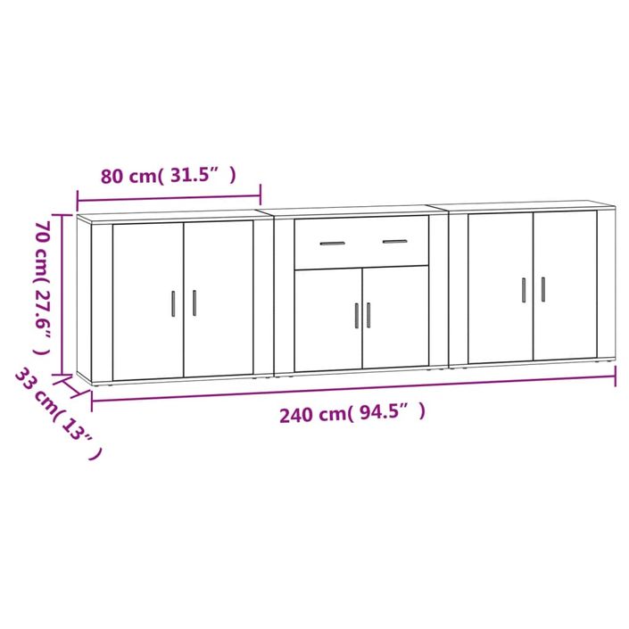 Buffets 3 pcs Chêne sonoma Bois d'ingénierie - Photo n°9