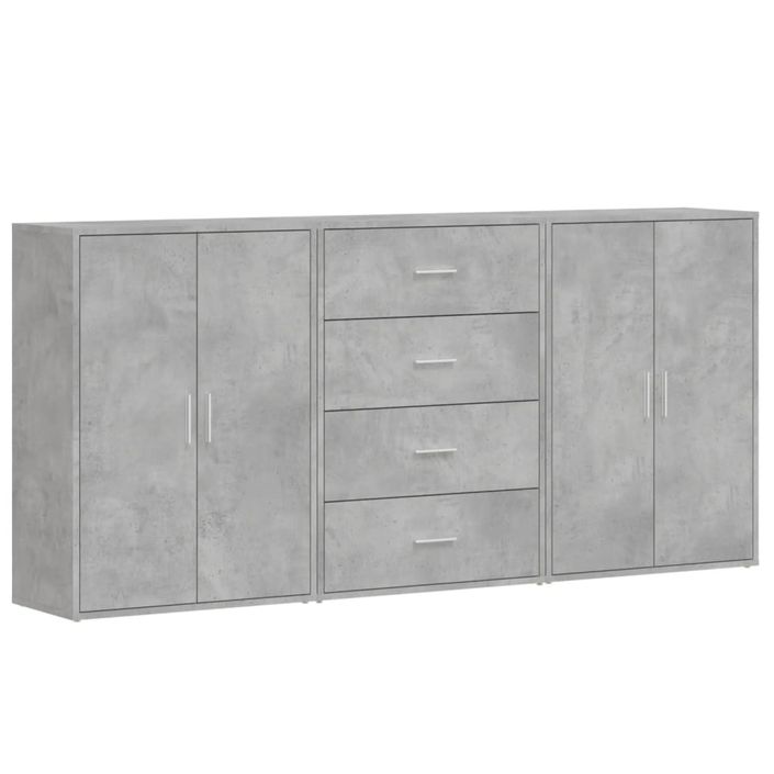 Buffets 3 pcs gris béton 60x31x84 cm bois d'ingénierie - Photo n°1