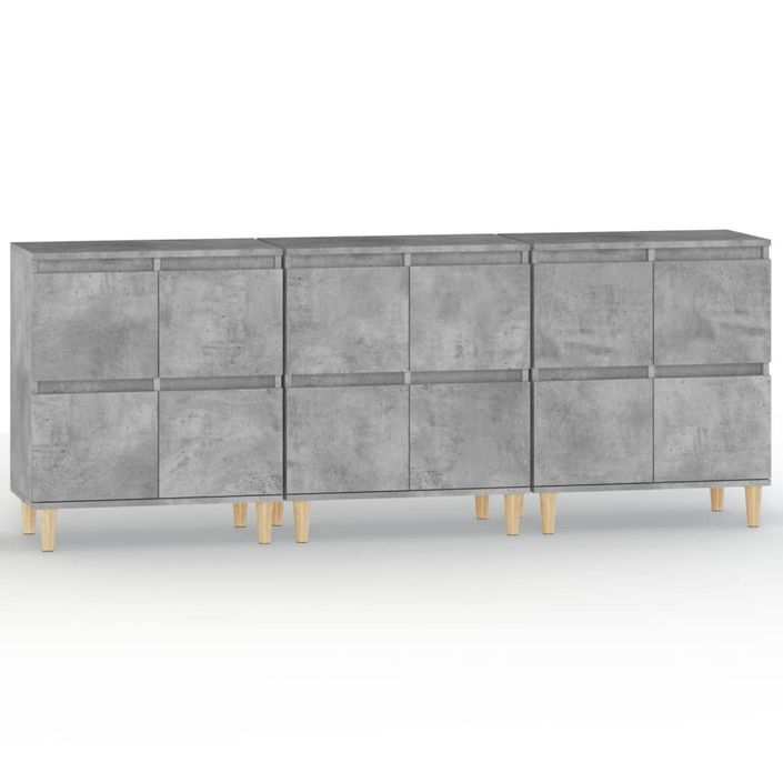 Buffets 3 pcs gris béton 60x35x70 cm bois d'ingénierie - Photo n°1