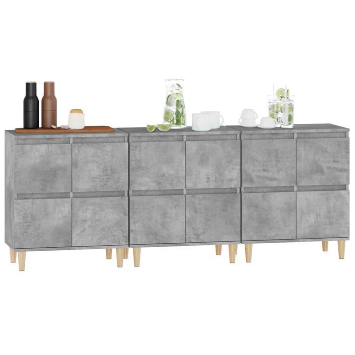 Buffets 3 pcs gris béton 60x35x70 cm bois d'ingénierie - Photo n°4