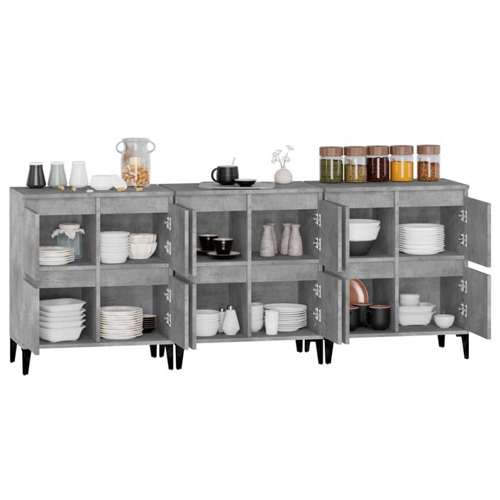 Buffets 3 pcs gris béton 60x35x70 cm bois d'ingénierie - Photo n°5