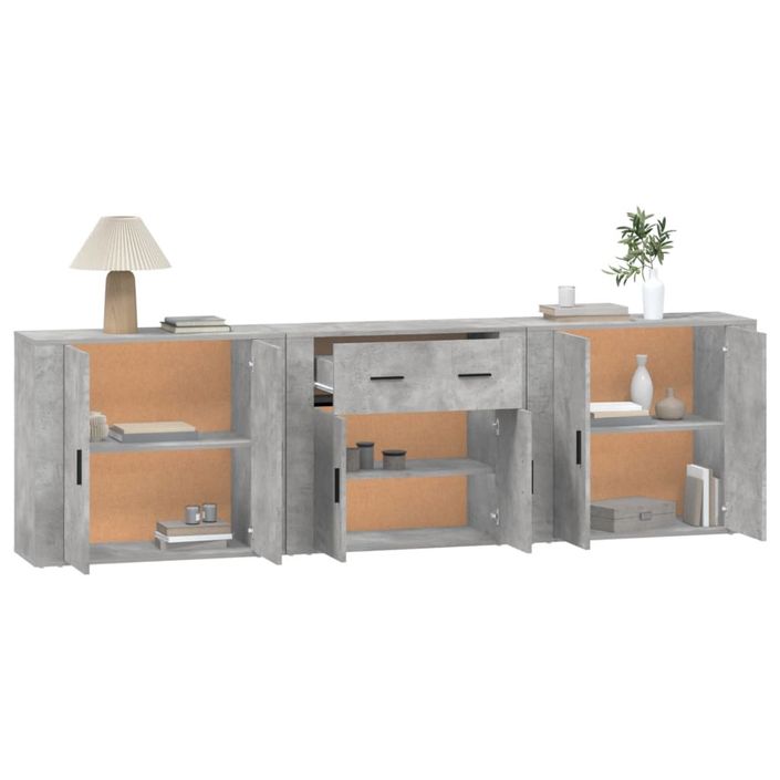 Buffets 3 pcs gris béton bois d'ingénierie - Photo n°4