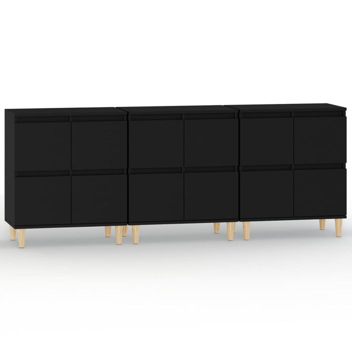 Buffets 3 pcs noir 60x35x70 cm bois d'ingénierie - Photo n°1