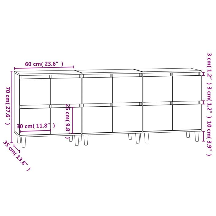 Buffets 3 pcs noir 60x35x70 cm bois d'ingénierie - Photo n°11