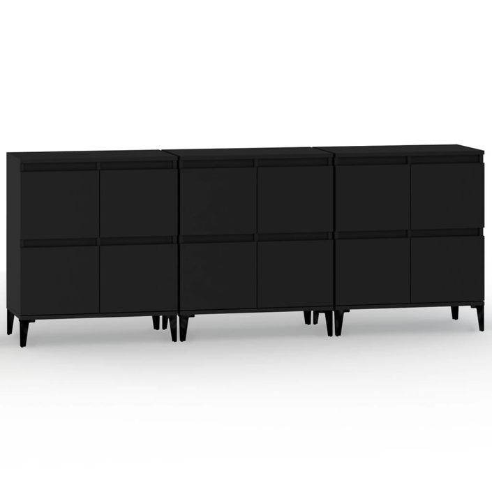 Buffets 3 pcs noir 60x35x70 cm bois d'ingénierie - Photo n°1