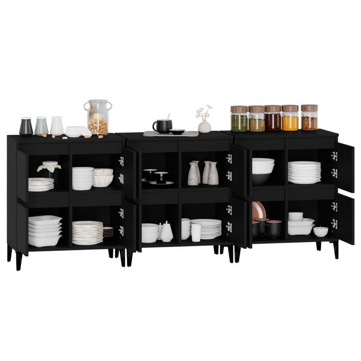 Buffets 3 pcs noir 60x35x70 cm bois d'ingénierie - Photo n°5