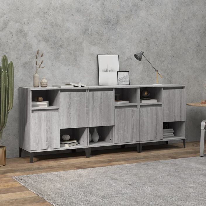 Buffets 3 pcs sonoma gris 60x35x70 cm bois d'ingénierie - Photo n°2