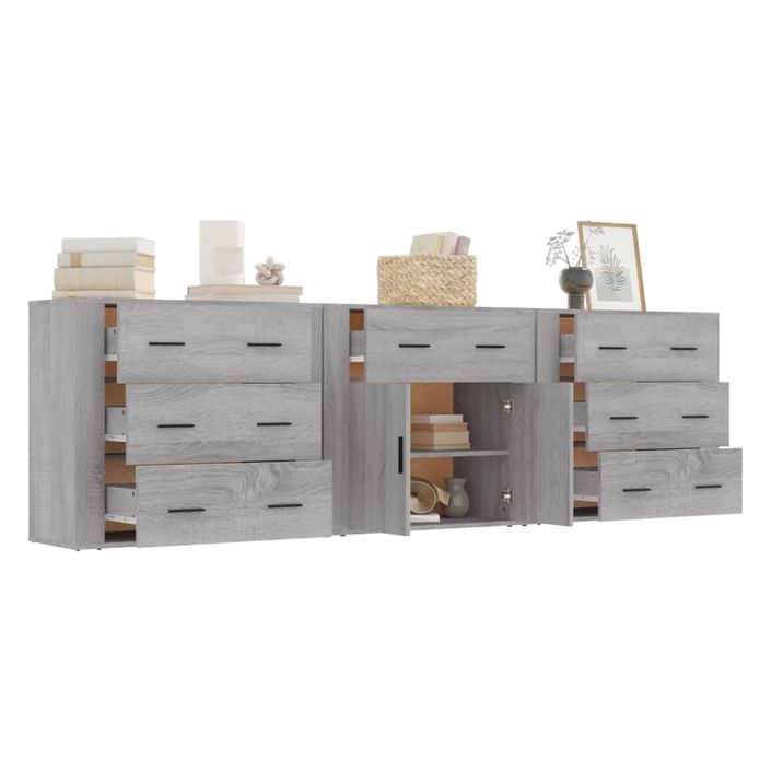 Buffets 3 pcs Sonoma gris Bois d'ingénierie - Photo n°4