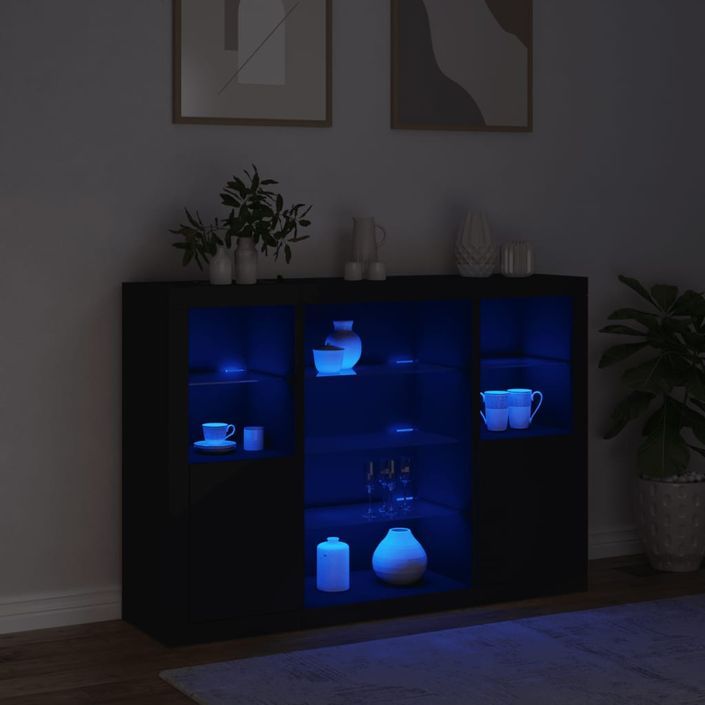 Buffets avec lumières LED 3 pcs noir bois d'ingénierie - Photo n°3