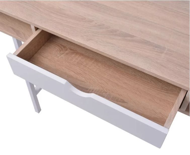 Bureau 1 tiroir 2 niches bois chêne clair et blanc et pieds métal Mistyk - Photo n°4