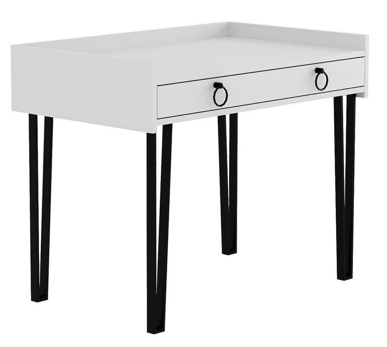 Bureau 1 tiroir bois blanc avec des pieds en métal noir Louza 100 cm - Photo n°1