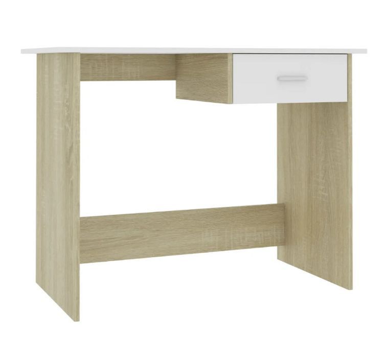Bureau 1 tiroir chêne clair et bois blanc Athena - Photo n°1